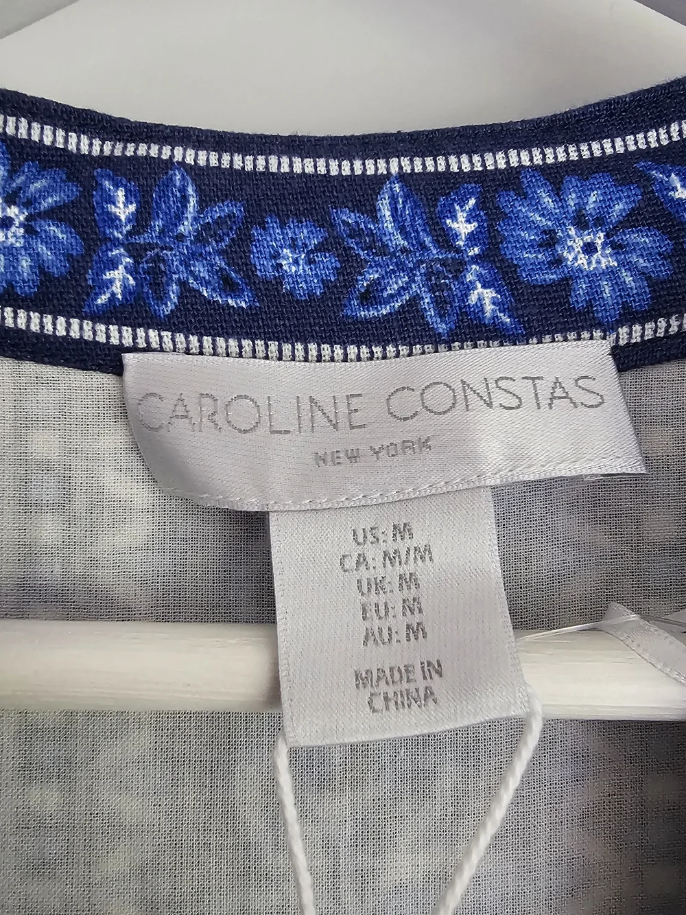 Caroline Constas Blue & White Floral Tapestry Lenzing Trim Linen Dress NWT $360 - Picture 2 of 8